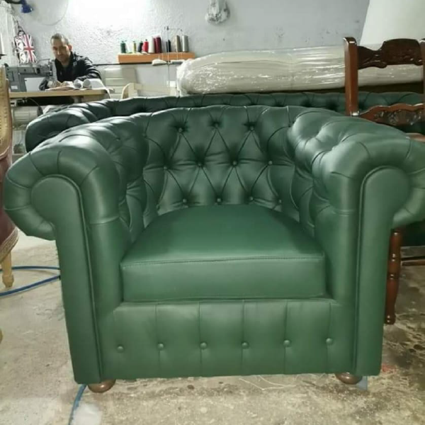 Sillón tapizado en piel sintética verda y entregado en el domicilio enero 2025 Madrid